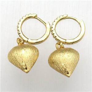 brushed copper teardrop Hoop Earrings pave zircon, gold plated, approx 13-14mm, 14mm dia [FN12579]