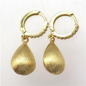 brushed copper teardrop Hoop Earrings pave zircon, gold plated, approx 11-15mm, 14mm dia [FN12582]