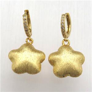 brushed copper star Hoop Earrings pave zircon, gold plated, approx 18mm dia, 14mm dia [FN12586]