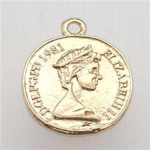 copper coin pendant, gold plated, approx 20mm dia [FN12587]