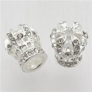 copper crown beads pave zircon, silver plated, approx 15-17mm [FN12588]