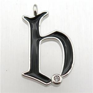 copper letter-B pendant pave zircon, black Enameling, platinum plated, approx 15-20mm [FN12594]