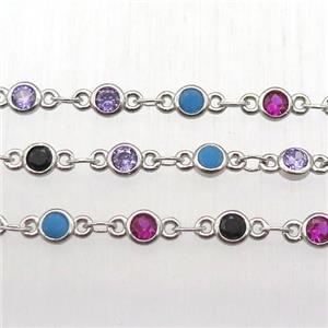 copper chain with zircon, platinum plated, approx 4mm dia [FN12612]