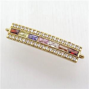 copper rectangle connector paved zircon, gold plated, approx 8x40mm [FN12616]