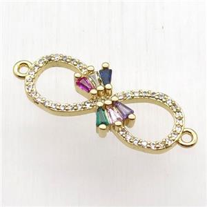 copper Infinity connector paved zircon, gold plated, approx 11-25mm [FN12627]
