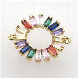 copper circle connector paved zircon, gold plated, approx 20mm dia [FN12628]