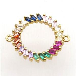 copper circle connector paved zircon, gold plated, approx 20mm dia [FN12629]
