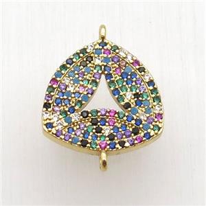 copper triangle connector paved zircon, gold plated, approx 16mm [FN12630]