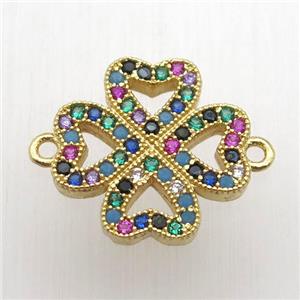 copper knot connector paved zircon, gold plated, approx 16mm [FN12632]
