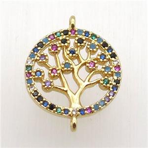 copper connector paved zircon, tree of life, gold plated, approx 15mm dia [FN12636]