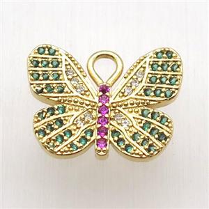 copper butterfly pendant paved zircon, gold plated, approx 13-18mm [FN12639]