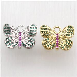 copper butterfly pendant paved zircon, mixed color, approx 13-18mm [FN12640]
