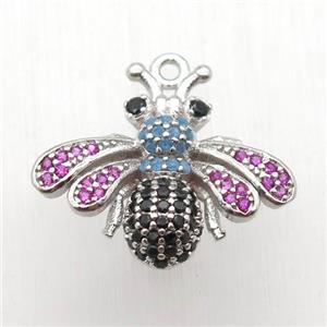 copper honeybee pendant paved zircon, platinum plated, approx 17-20mm [FN12641]