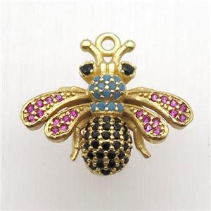 copper honeybee pendant paved zircon, gold plated, approx 17-20mm [FN12642]