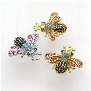 copper honeybee pendant paved zircon, mixed color, approx 17-20mm [FN12643]
