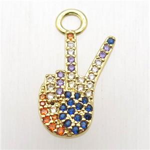 copper pendant paved zircon, win sign, gold plated, approx 10-22mm [FN12648]