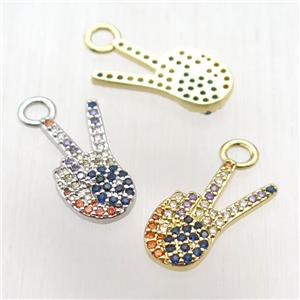 copper pendant paved zircon, win sign, mixed color, approx 10-22mm [FN12649]