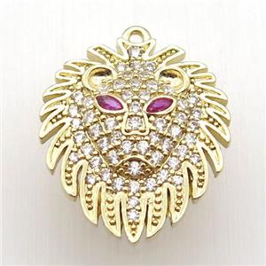 copper Lionhead pendant paved zircon, gold plated, approx 20-25mm [FN12651]