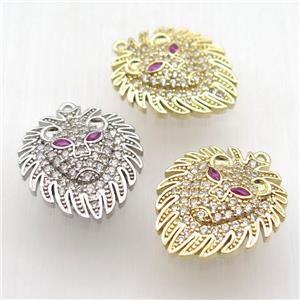 copper Lionhead pendant paved zircon, mixed color, approx 20-25mm [FN12652]