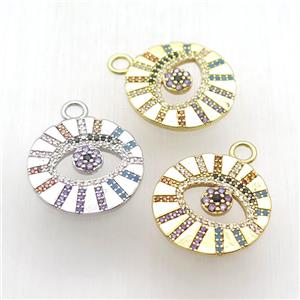 copper eye pendant paved zircon, mixed color, approx 20mm dia [FN12655]