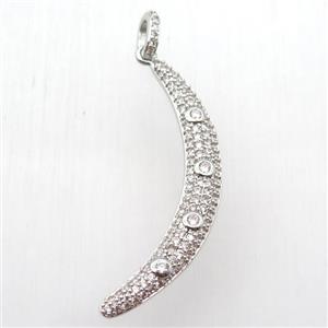 copper moon pendant paved zircon, platinum plated, approx 50mm length [FN12657]