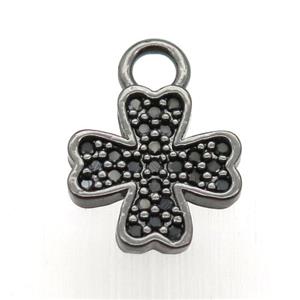 copper clover pendant paved zircon, black plated, approx 12x12mm [FN12660]