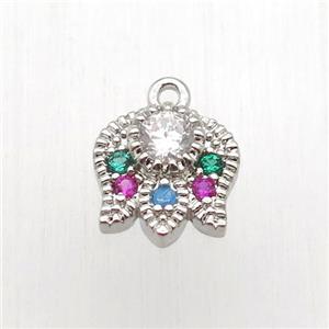 copper lotus pendant paved zircon, platinum plated, approx 9mm [FN12661]