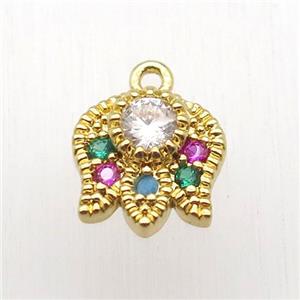 copper lotus pendant paved zircon, gold plated, approx 9mm [FN12662]
