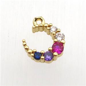 copper crescent moon pendant paved zircon, gold plated, approx 10mm dia [FN12664]
