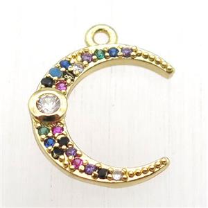 copper crescent moon pendant paved zircon, gold plated, approx 12-14mm [FN12665]
