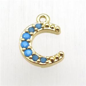 copper crescent moon pendant paved zircon, gold plated, approx 10-12mm [FN12666]