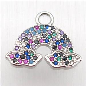 copper rainbow pendant paved zircon, platinum plated, approx 12-20mm [FN12669]
