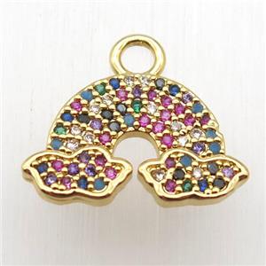 copper rainbow pendant paved zircon, gold plated, approx 12-20mm [FN12671]