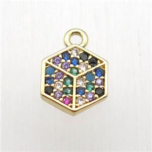 copper hexagon pendant paved zircon, gold plated, approx 8mm [FN12673]