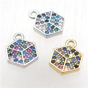 copper hexagon pendant paved zircon, mixed color, approx 8mm [FN12674]