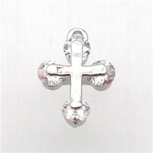 copper cross pendant paved zircon, platinum plated, approx 12-14mm [FN12675]