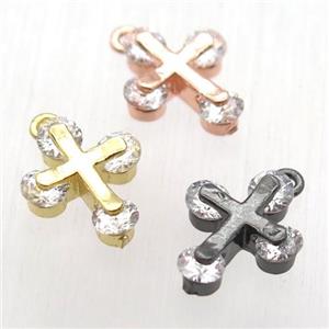copper cross pendant paved zircon, mixed color, approx 12-14mm [FN12679]