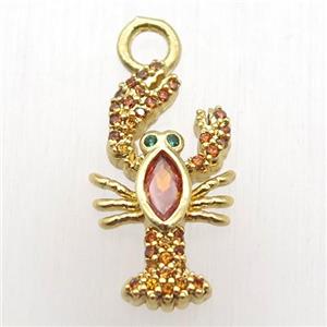 ccopper crab pendant paved zircon, zodiac, gold plated, approx 10-20mm [FN12683]