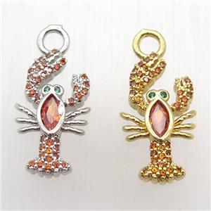 copper crab pendant paved zircon, zodiac, mixed color, approx 10-20mm [FN12684]