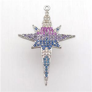 copper northStar pendant paved zircon, platinum plated, approx 27-38mm [FN12688]