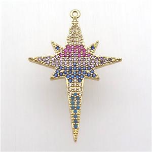 copper Compass pendant paved zircon, gold plated, approx 27-38mm [FN12689]