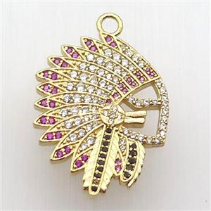 copper pendant paved zircon, Native American, gold plated, approx 22-30mm [FN12695]