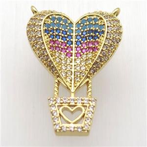 copper fire balloon pendant paved zircon with 2loops, gold plated, approx 19-26mm [FN12697]