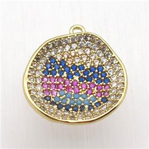 copper circle pendant paved zircon, gold plated, approx 15mm dia [FN12698]