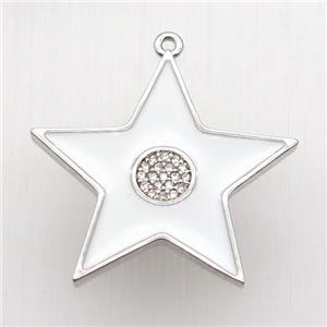 copper star pendant paved zircon, white enameling, platinum plated, approx 30mm dia [FN12705]