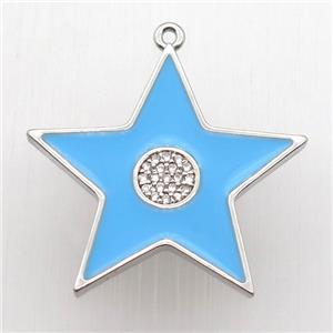 copper star pendant paved zircon, blue enameling, platinum plated, approx 30mm dia [FN12707]