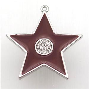 copper star pendant paved zircon, red enameling, platinum plated, approx 30mm dia [FN12708]