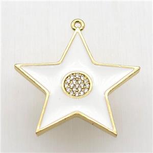 copper star pendant paved zircon, white enameling, gold plated, approx 30mm dia [FN12711]