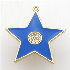 copper star pendant paved zircon, blue enameling, gold plated, approx 30mm dia [FN12715]