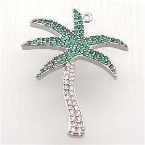 copper coconut tree pendant paved zircon, platinum plated, approx 30-38mm [FN12717]